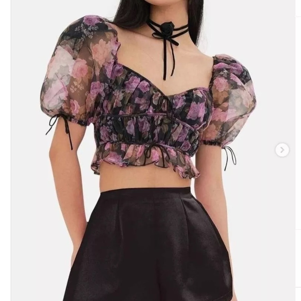 For Love and Lemons Puff Sleeve Crop Top